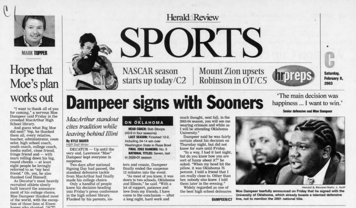 Moe Dampeer Signs with Sooners February 28 2003
